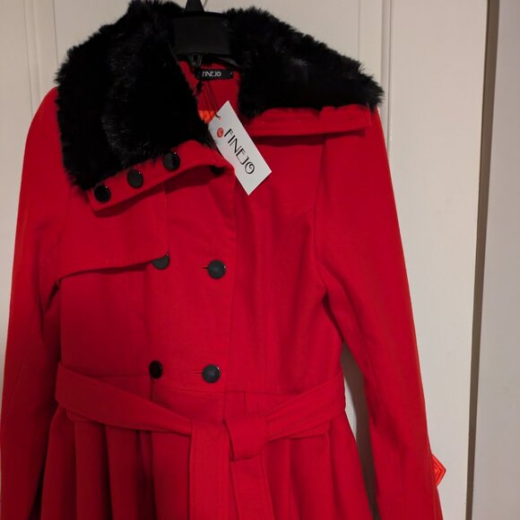 Red faux fur lined wool coat - Picture 1 of 3